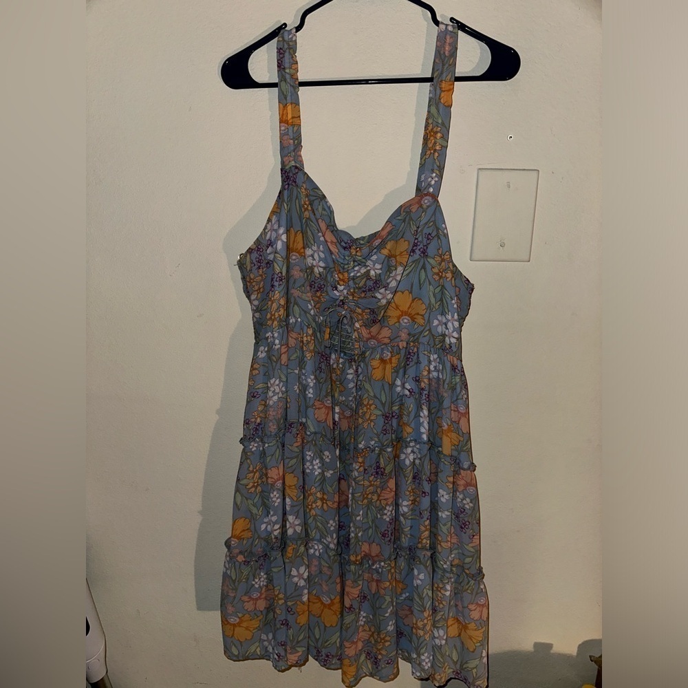 Arula women’s blue orange floral tiered sleeveless mini dress B 2X spring - Picture 3 of 11